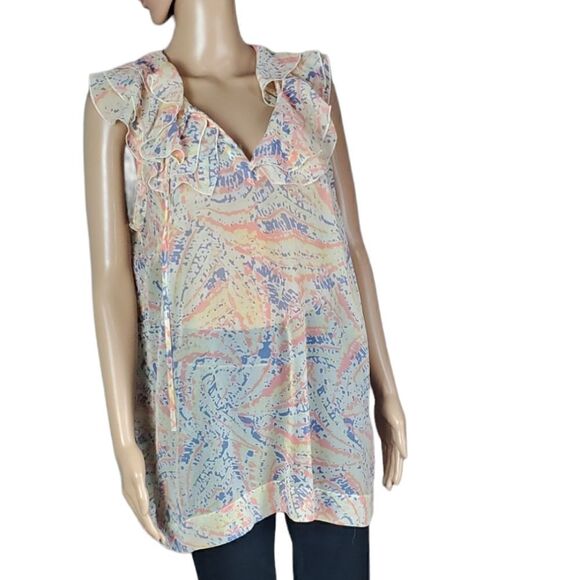 Cabi Orange & Purple Flashback Semi Sheer Blouse 837 - Picture 2 of 5